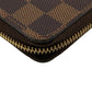 LOUIS VUITTON Long Wallet Purse N60534 leather Brown Zip Around Damier Portefeuille Clemence Women Used Authentic