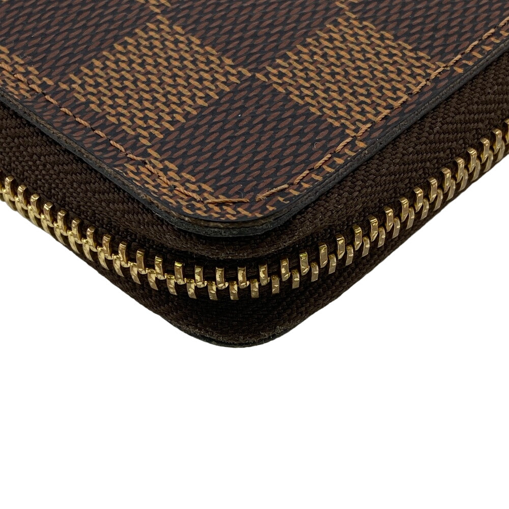 LOUIS VUITTON Long Wallet Purse N60534 leather Brown Zip Around Damier Portefeuille Clemence Women Used Authentic