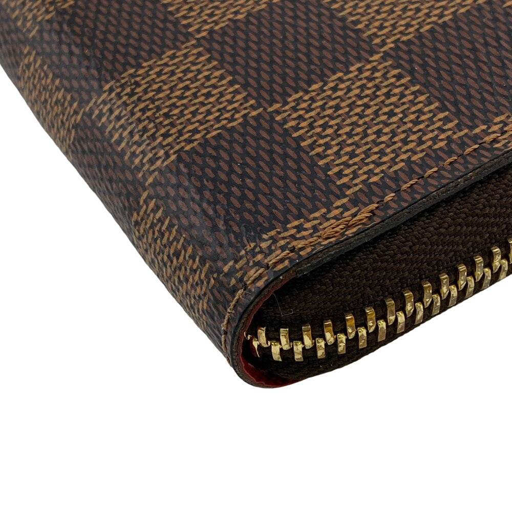 LOUIS VUITTON Long Wallet Purse N60534 leather Brown Zip Around Damier Portefeuille Clemence Women Used Authentic