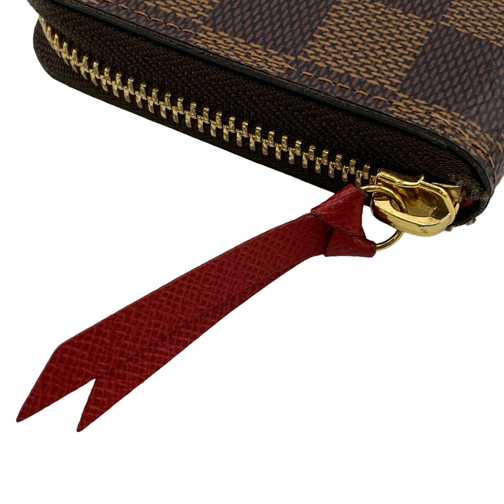 LOUIS VUITTON Long Wallet Purse N60534 leather Brown Zip Around Damier Portefeuille Clemence Women Used Authentic