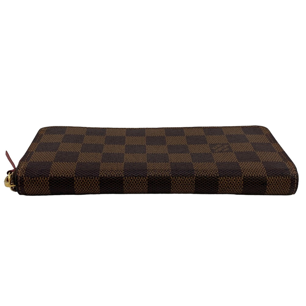 LOUIS VUITTON Long Wallet Purse N60534 leather Brown Zip Around Damier Portefeuille Clemence Women Used Authentic