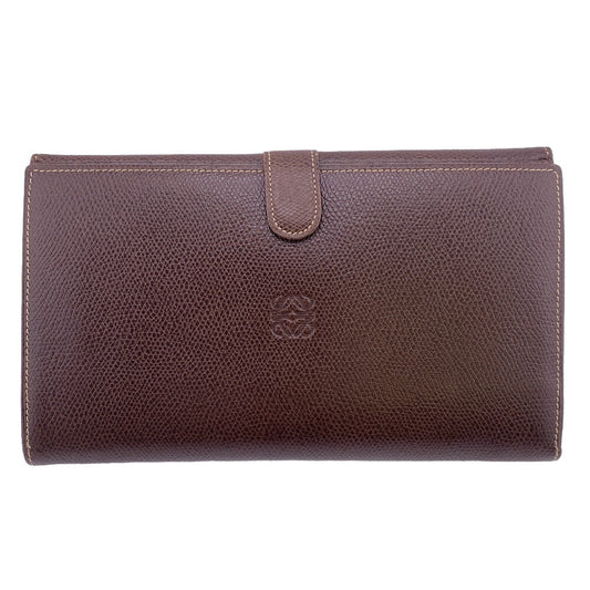 LOEWE Long Wallet Purse leather Brown W Hook Wallet Vintage mens Used Authentic