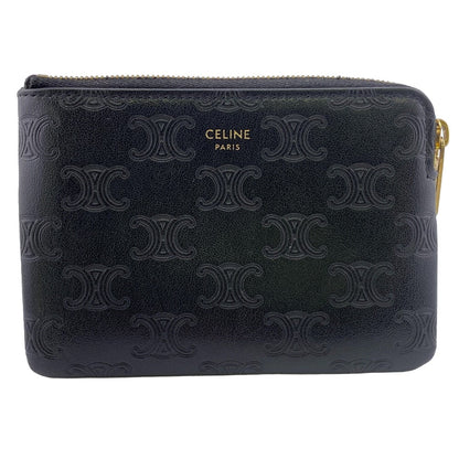 CELINE Coin case leather black Triomphe