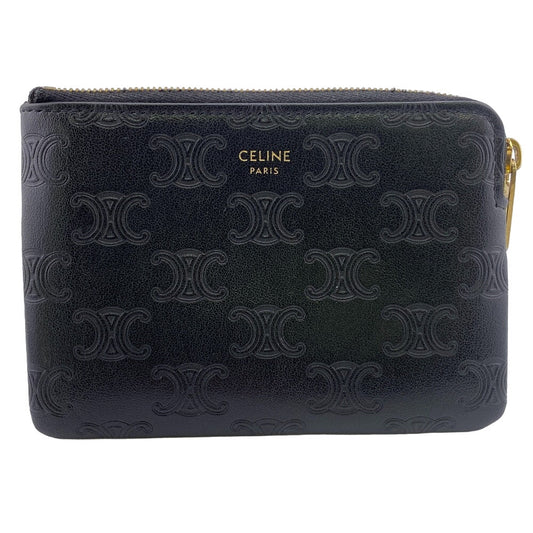 CELINE Coin case leather black Triomphe