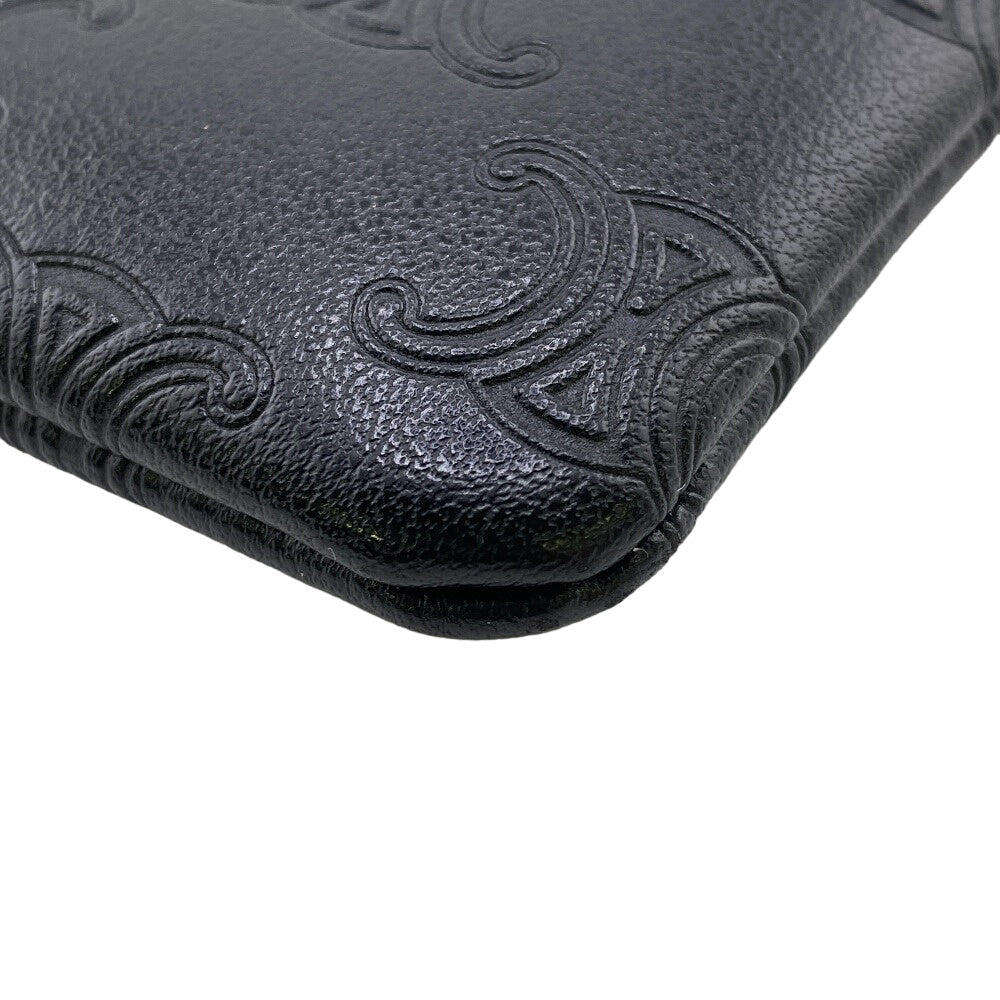 CELINE Coin case leather black Triomphe