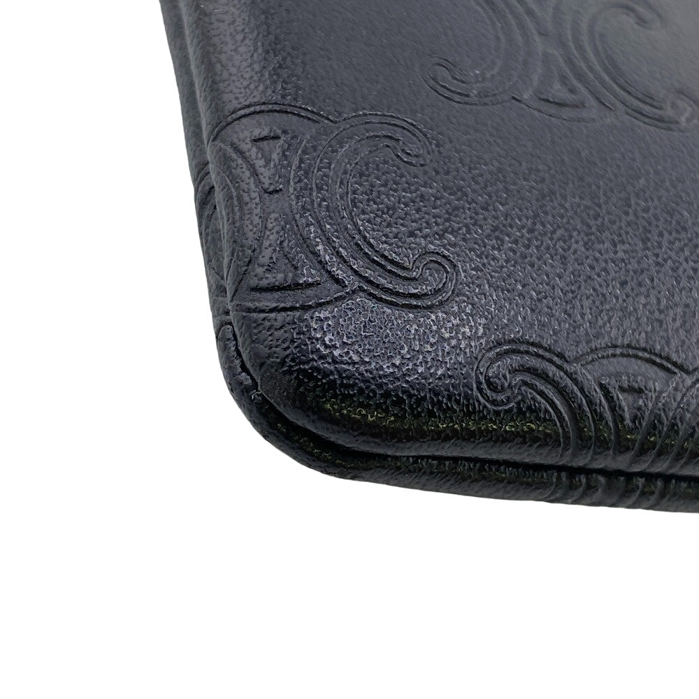 CELINE Coin case leather black Triomphe
