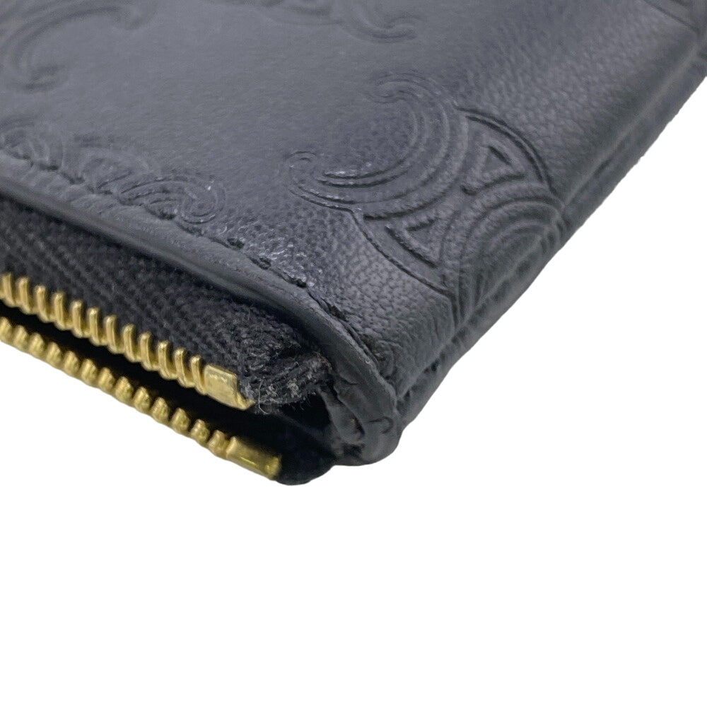 CELINE Coin case leather black Triomphe