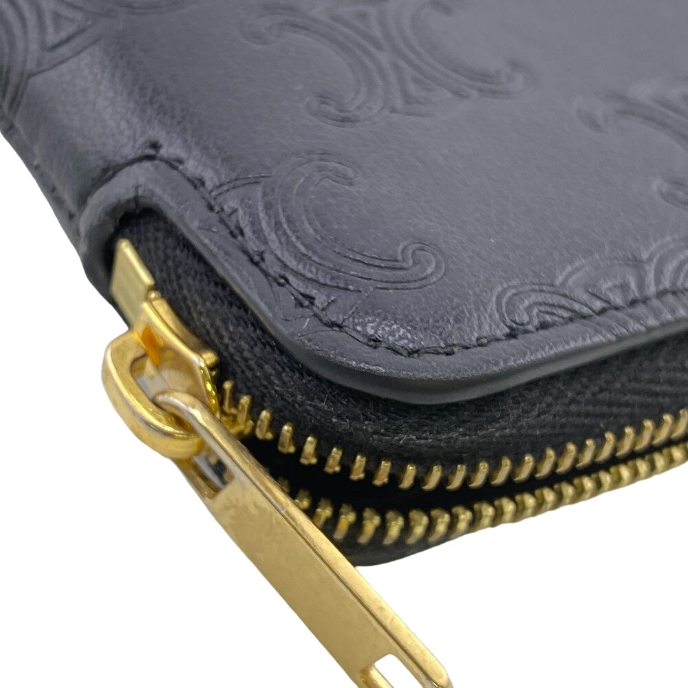 CELINE Coin case leather black Triomphe