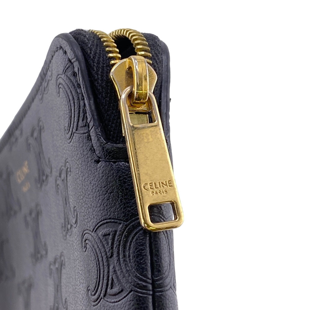 CELINE Coin case leather black Triomphe