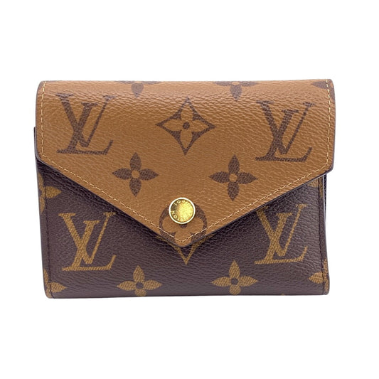 LOUIS VUITTON Tri-fold wallet M81557 leather Brown Compact wallet Monogram reverse Portefeuille Victorine Women Used Authentic