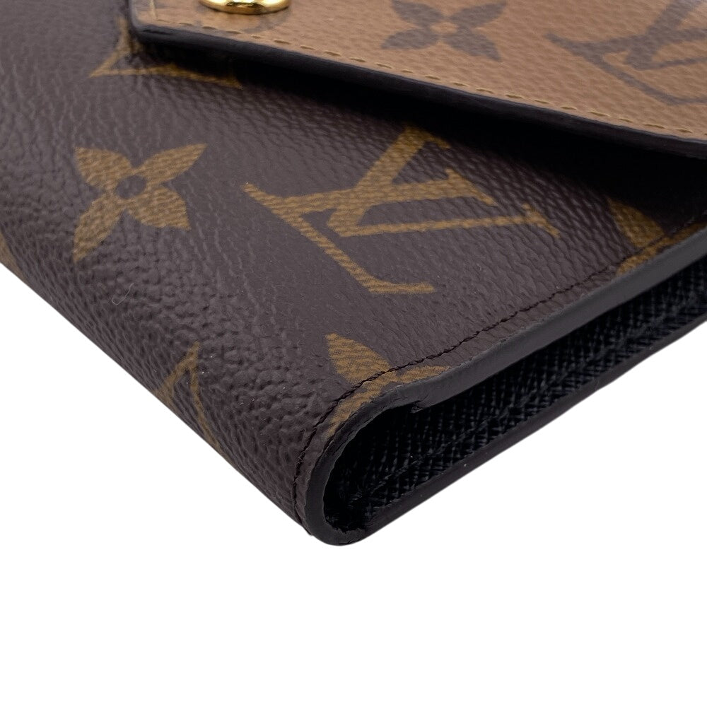 LOUIS VUITTON Tri-fold wallet M81557 leather Brown Compact wallet Monogram reverse Portefeuille Victorine Women Used Authentic