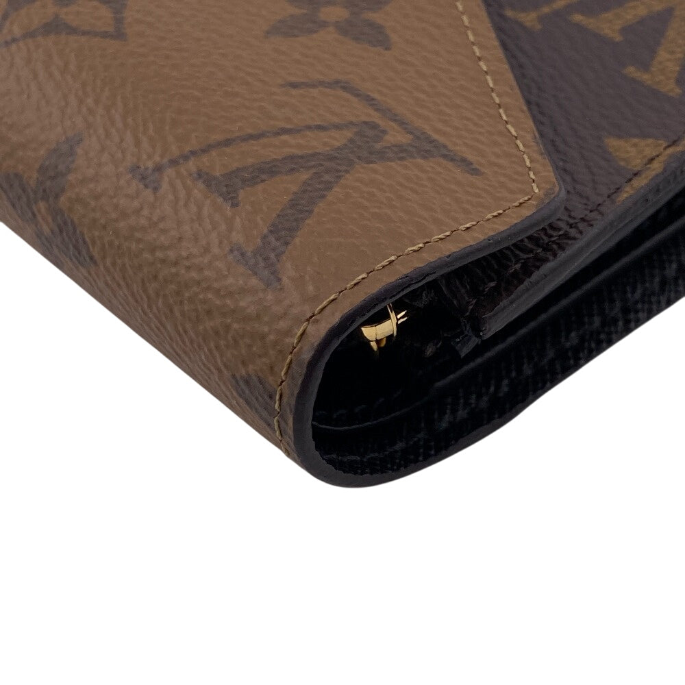 LOUIS VUITTON Tri-fold wallet M81557 leather Brown Compact wallet Monogram reverse Portefeuille Victorine Women Used Authentic