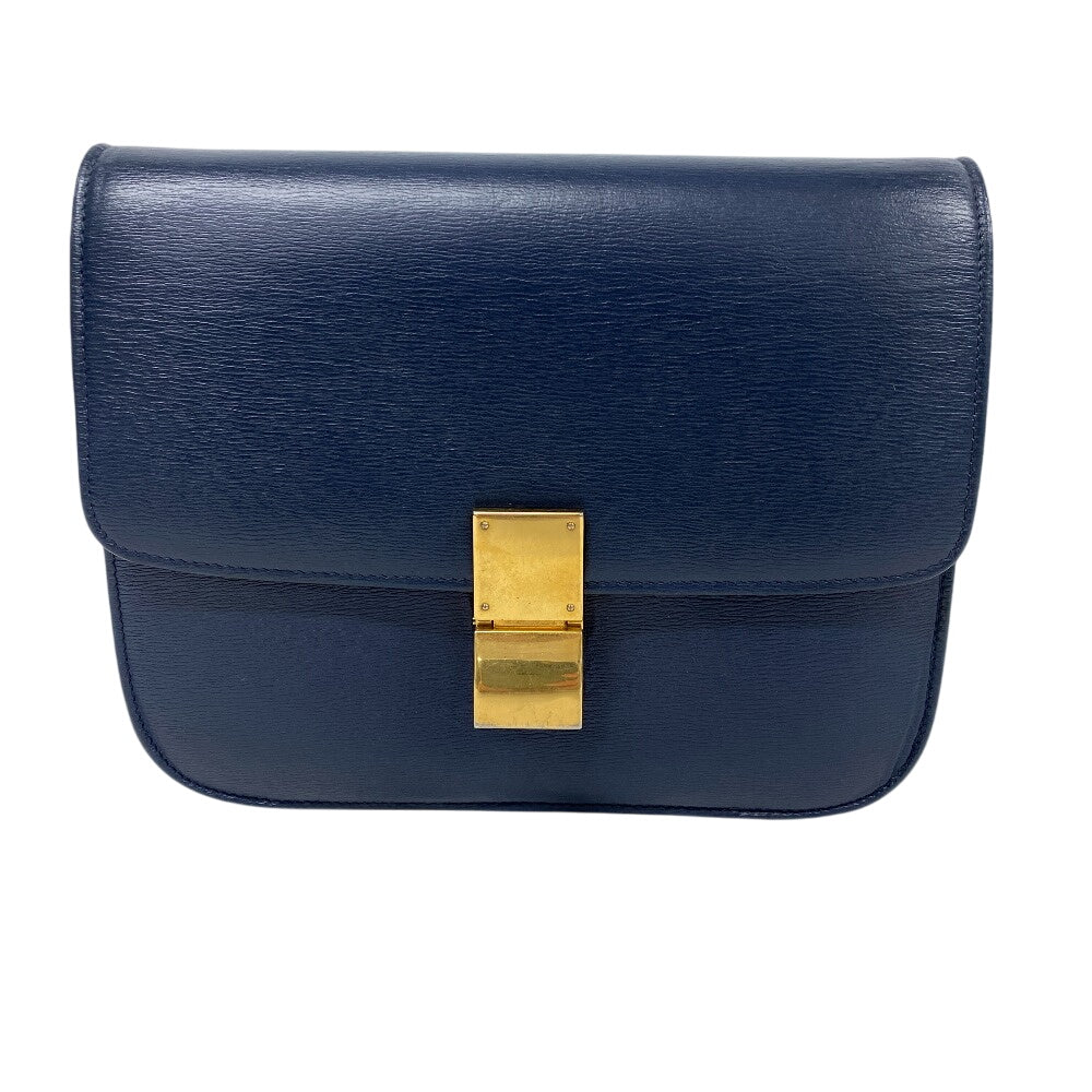 CELINE Shoulder Bag leather Navy medium Classic box Women Used Authentic