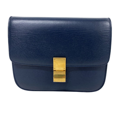 CELINE Shoulder Bag leather Navy medium Classic box Women Used Authentic