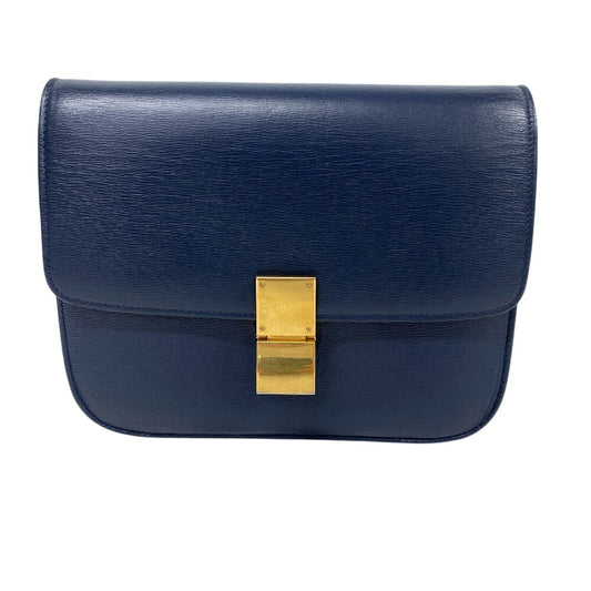 CELINE Shoulder Bag leather Navy medium Classic box Women Used Authentic