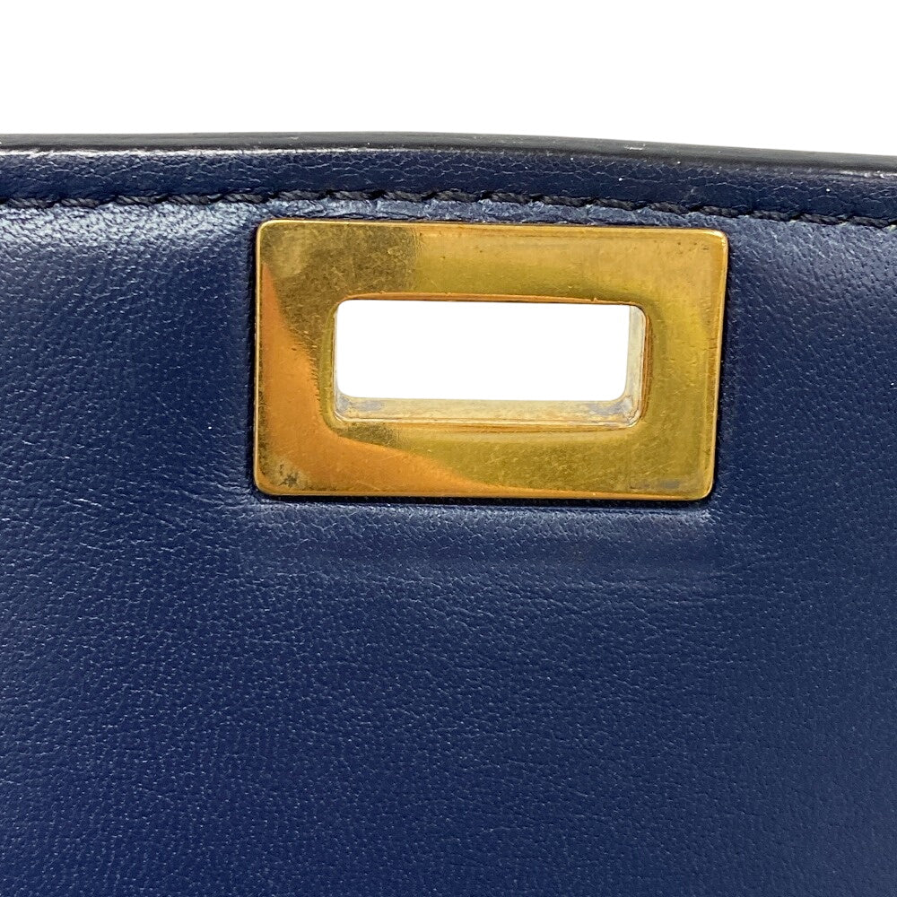 CELINE Shoulder Bag leather Navy medium Classic box Women Used Authentic