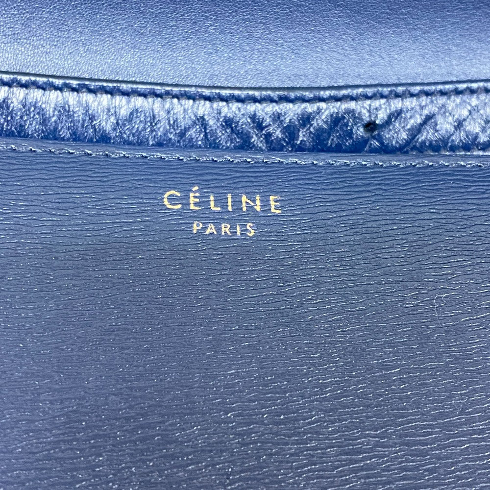 CELINE Shoulder Bag leather Navy medium Classic box Women Used Authentic