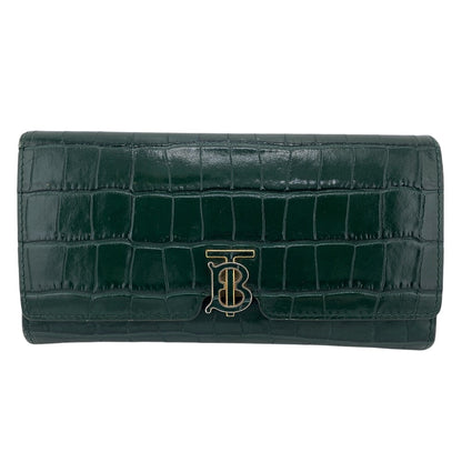 BURBERRY Long Wallet Purse leather green Long wallet TB Women Used Authentic
