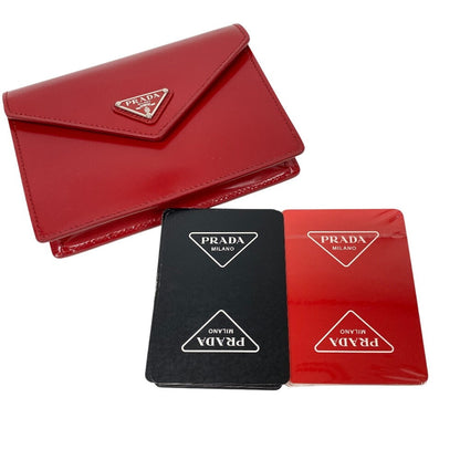PRADA Pouch Leather, Paper Red Playing cards unisex(Unisex) Used Authentic