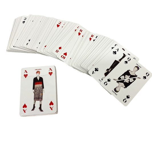 PRADA Pouch Leather, Paper Red Playing cards unisex(Unisex) Used Authentic