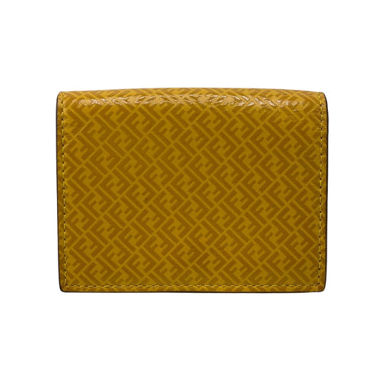 FENDI Tri-fold wallet 7M0280 leather yellow Compact wallet FF logo Women Used Authentic