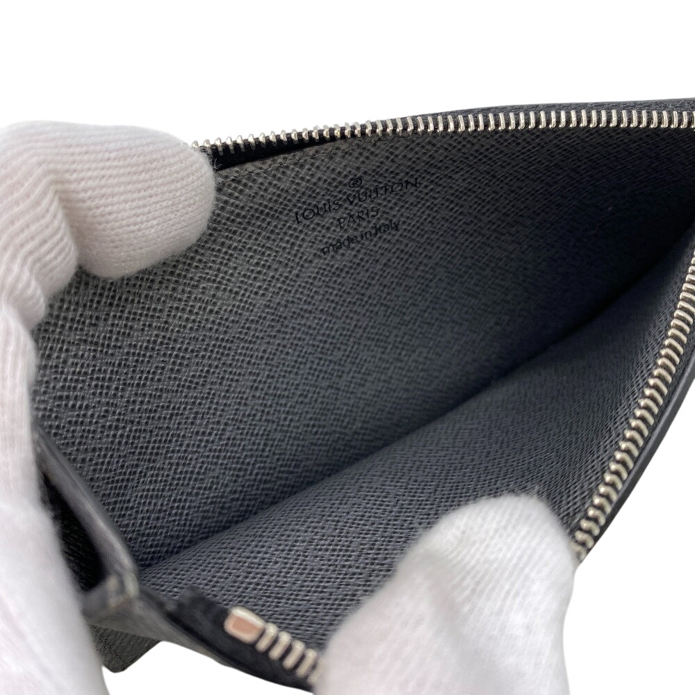 LOUIS VUITTON Coin case M30839 Taiga , Llama Silver Monogram Coin card holder mens Used Authentic