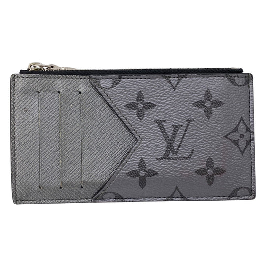 LOUIS VUITTON Coin case M30839 Taiga , Llama Silver Monogram Coin card holder mens Used Authentic