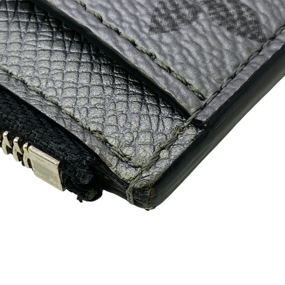 LOUIS VUITTON Coin case M30839 Taiga , Llama Silver Monogram Coin card holder mens Used Authentic