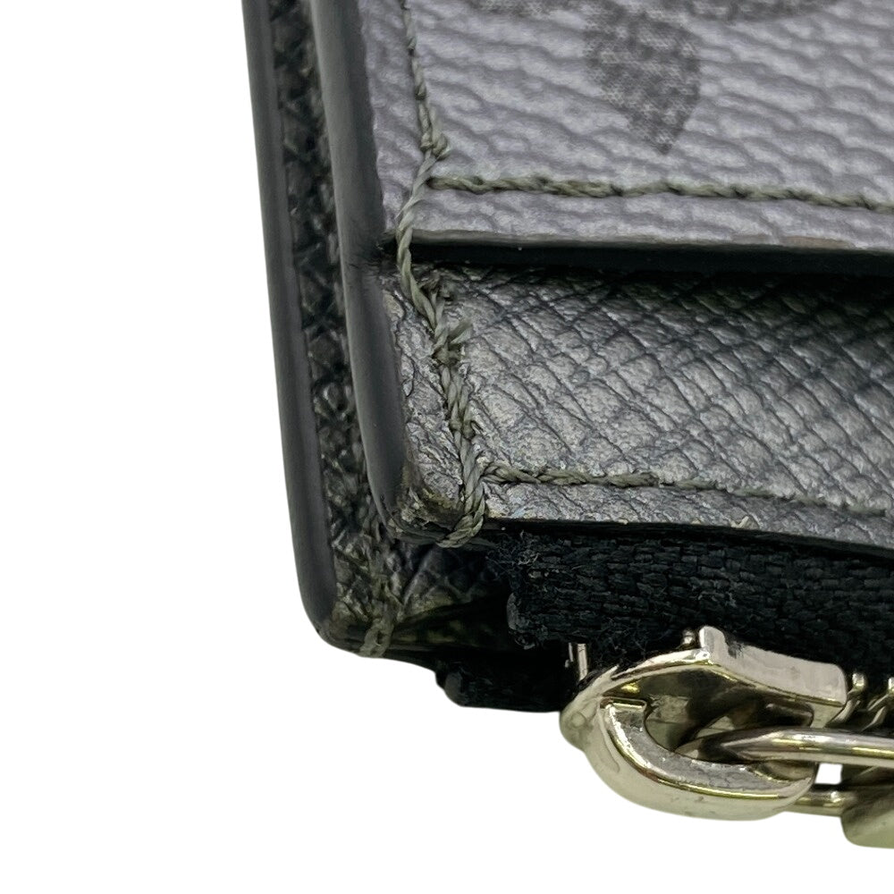 LOUIS VUITTON Coin case M30839 Taiga , Llama Silver Monogram Coin card holder mens Used Authentic