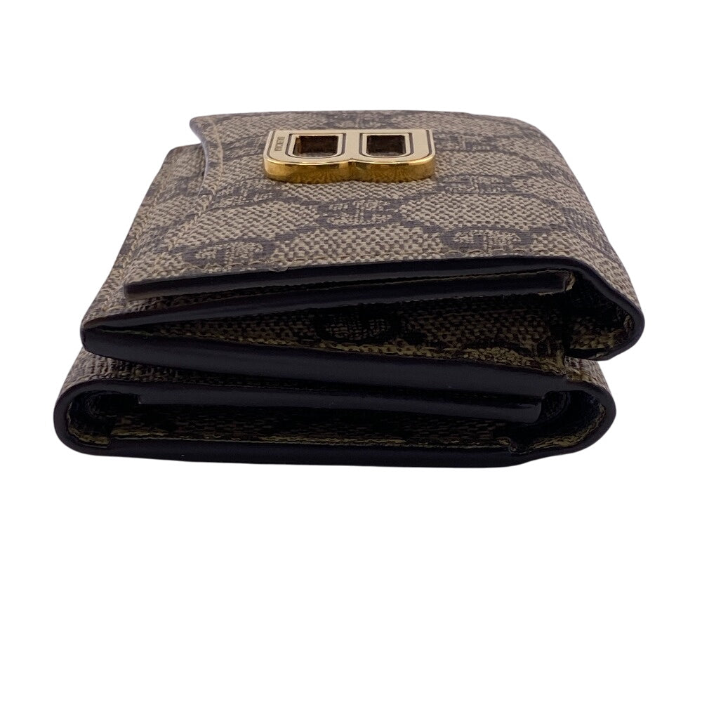 GUCCI Tri-fold wallet 681700 PVC coated canvas beige Balenciaga Compact Wallet GG Supreme logo The Hacker Women Used Authentic