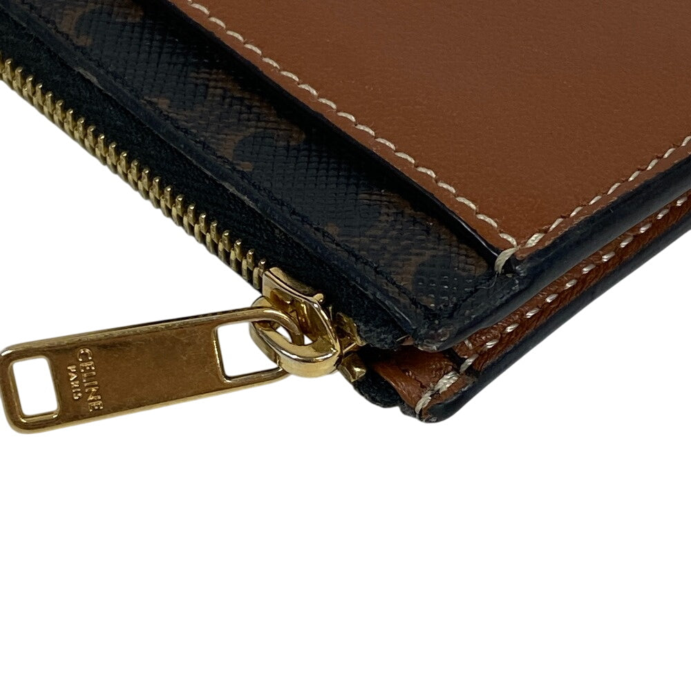 CELINE Coin case leather Brown Fragment case Card Case Macadam Women Used Authentic