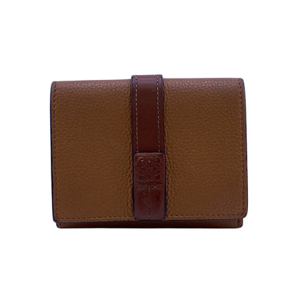LOEWE Tri-fold wallet leather Brown Vertical wallet anagram Small Women Used Authentic