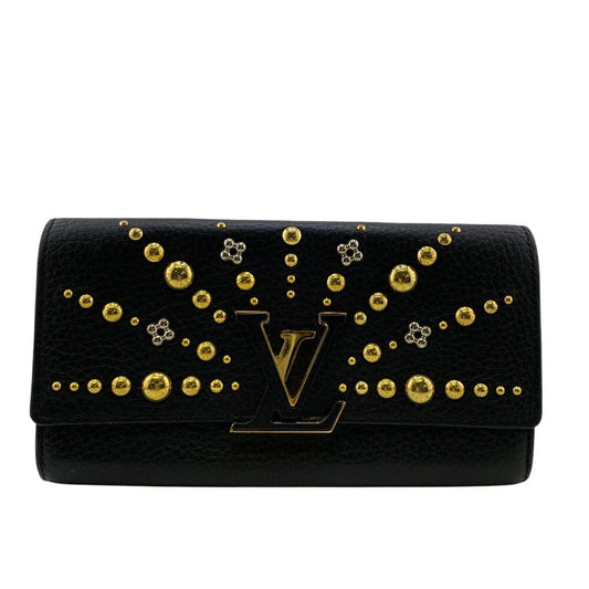 LOUIS VUITTON Long Wallet Purse M63461 Taurillon Clemence black Portefeuille Capusine Women Used Authentic