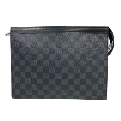 LOUIS VUITTON Clutch bag N41696 Patent leather black Pochette Damier Grafitte Voyage MM mens Used Authentic