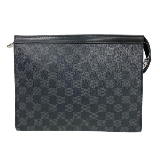 LOUIS VUITTON Clutch bag N41696 Patent leather black Pochette Damier Grafitte Voyage MM mens Used Authentic