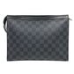 LOUIS VUITTON Clutch bag N41696 Patent leather black Pochette Damier Grafitte Voyage MM mens Used Authentic