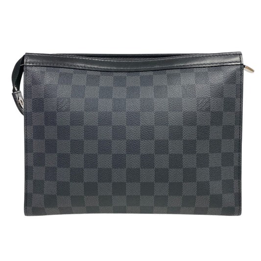 LOUIS VUITTON Clutch bag N41696 Patent leather black Pochette Damier Grafitte Voyage MM mens Used Authentic