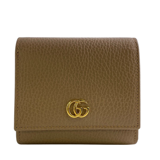 GUCCI Bifold Wallet leather beige GG Marmont Women Used Authentic