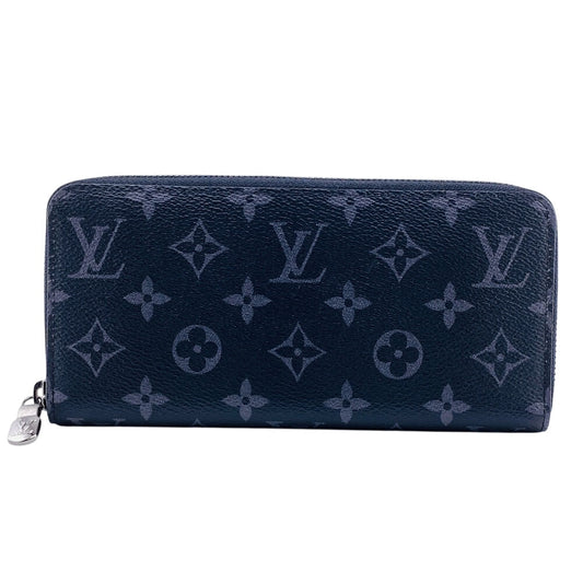 LOUIS VUITTON Long Wallet Purse M62295 leather black Zip Around Monogram Eclipse Zippy Wallet Horizontal mens(Unisex) Used Authentic