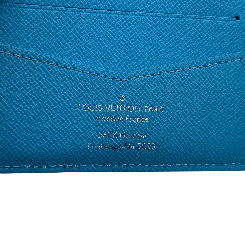 LOUIS VUITTON Bifold Wallet M82004 leather blue Compact Wallet Portefeuille Monogram slender mens Used Authentic
