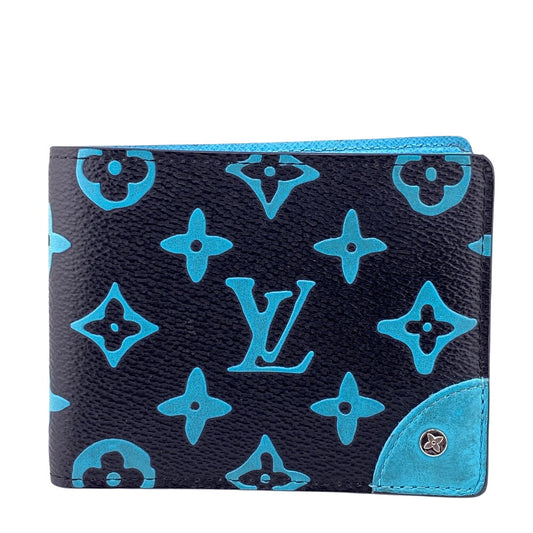 LOUIS VUITTON Bifold Wallet M82004 leather blue Compact Wallet Portefeuille Monogram slender mens Used Authentic