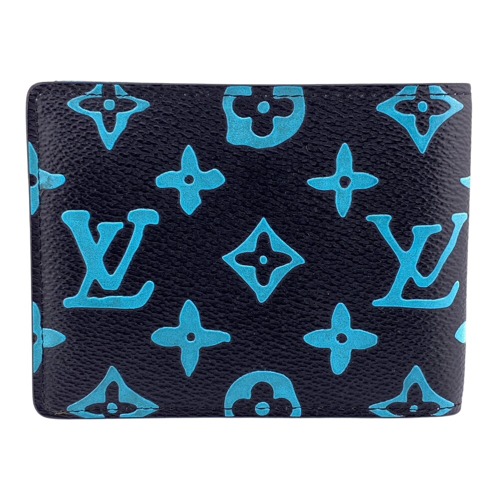 LOUIS VUITTON Bifold Wallet M82004 leather blue Compact Wallet Portefeuille Monogram slender mens Used Authentic