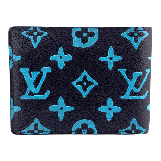 LOUIS VUITTON Bifold Wallet M82004 leather blue Compact Wallet Portefeuille Monogram slender mens Used Authentic