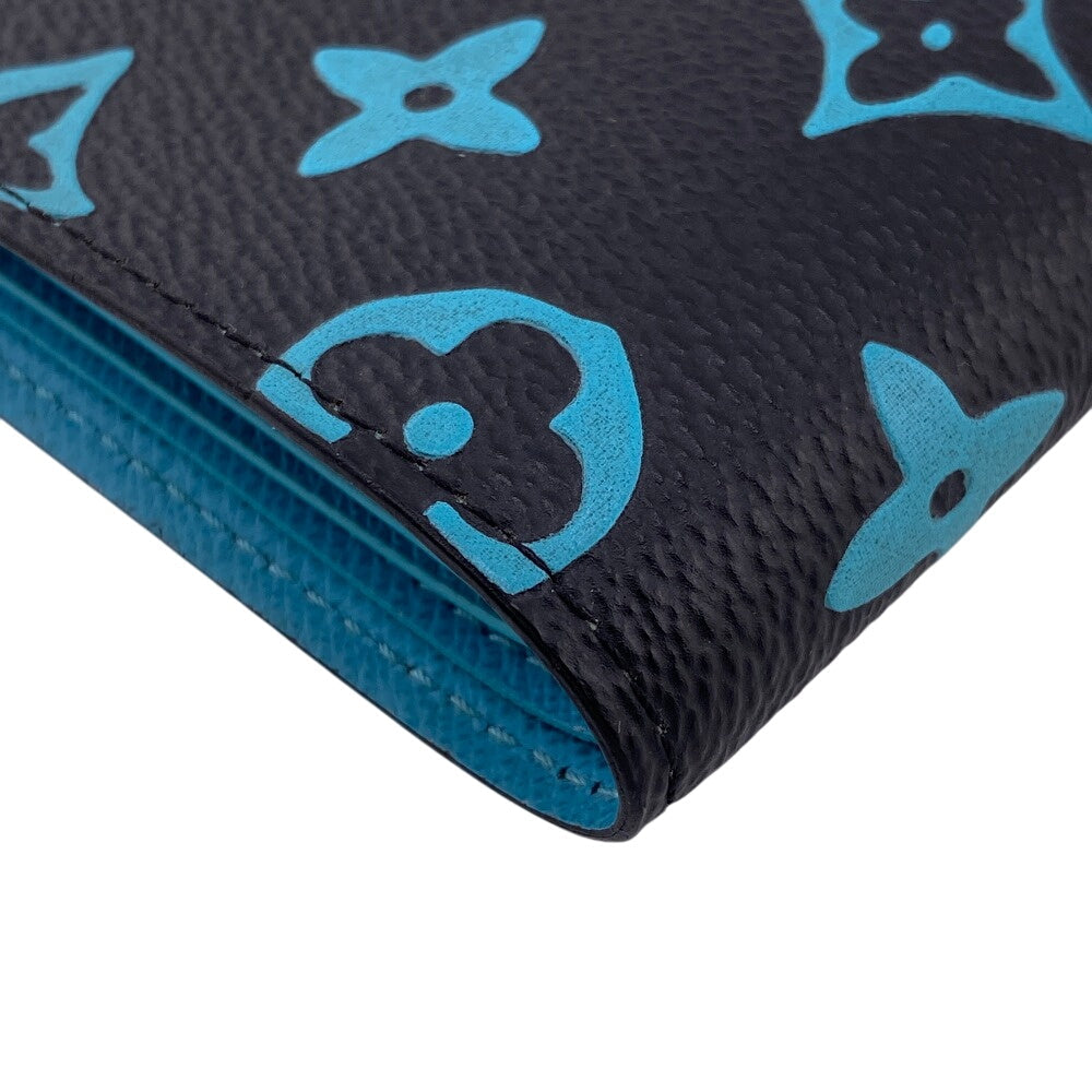 LOUIS VUITTON Bifold Wallet M82004 leather blue Compact Wallet Portefeuille Monogram slender mens Used Authentic