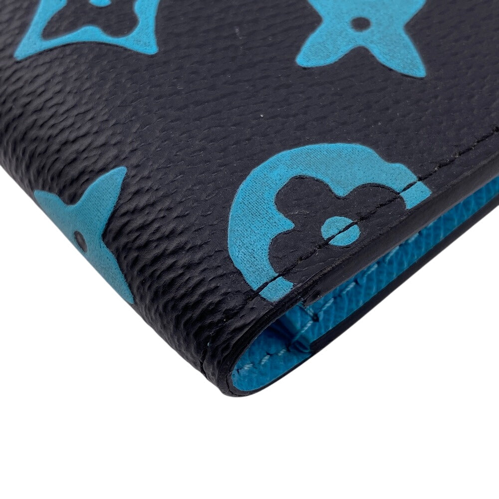 LOUIS VUITTON Bifold Wallet M82004 leather blue Compact Wallet Portefeuille Monogram slender mens Used Authentic