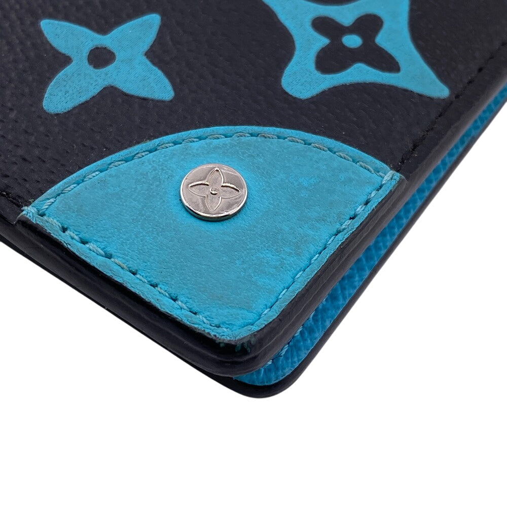 LOUIS VUITTON Bifold Wallet M82004 leather blue Compact Wallet Portefeuille Monogram slender mens Used Authentic