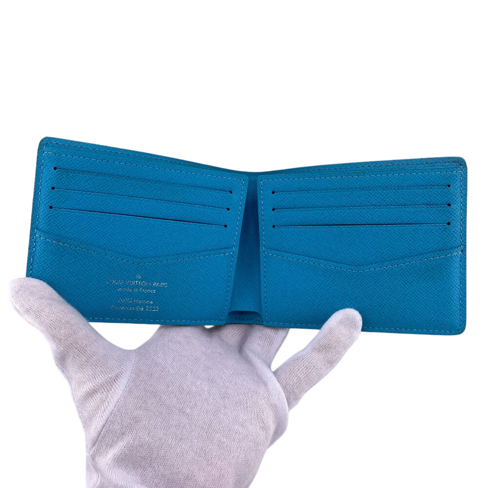 LOUIS VUITTON Bifold Wallet M82004 leather blue Compact Wallet Portefeuille Monogram slender mens Used Authentic