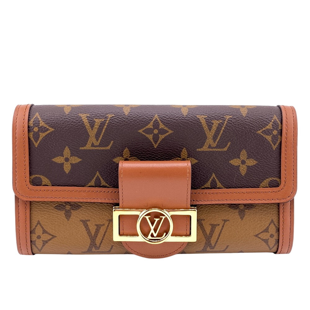 LOUIS VUITTON Long Wallet Purse M46645 leather Brown Portefeuille Monogram reverse Sarah Dauphine Women Used Authentic