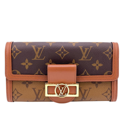 LOUIS VUITTON Long Wallet Purse M46645 leather Brown Portefeuille Monogram reverse Sarah Dauphine Women Used Authentic