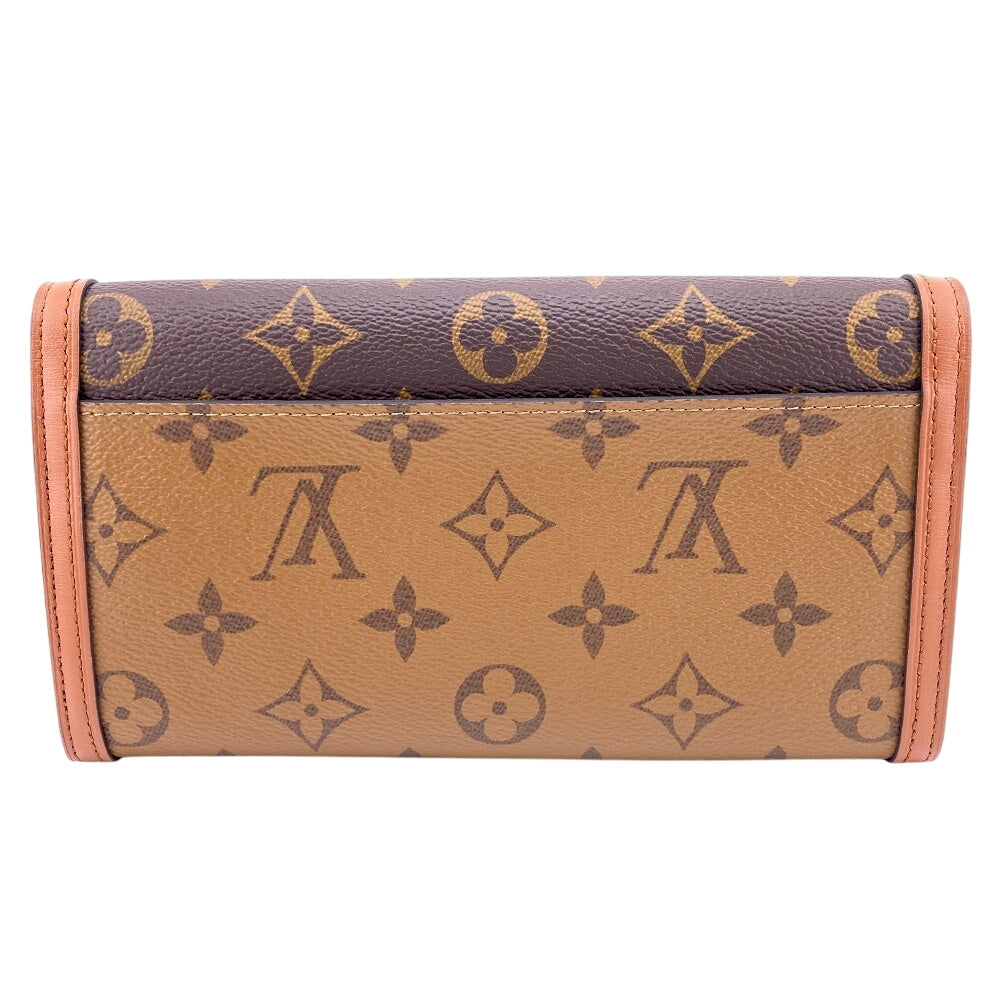 LOUIS VUITTON Long Wallet Purse M46645 leather Brown Portefeuille Monogram reverse Sarah Dauphine Women Used Authentic